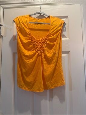 Women’s Yellow Gathered Front Cap Sleeve Top